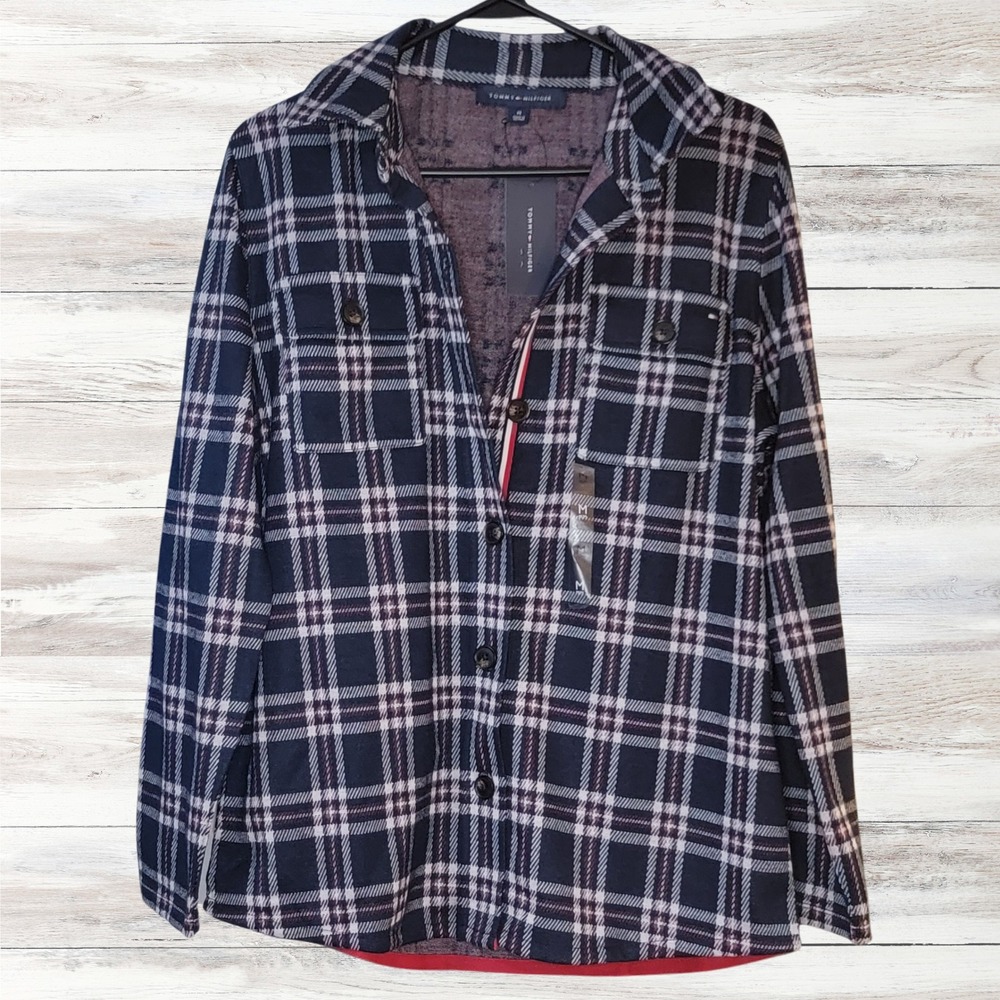 Tommy Hilfiger Flannel‎ Shirt Jacket Plaid Shacket Button Front Womens M
